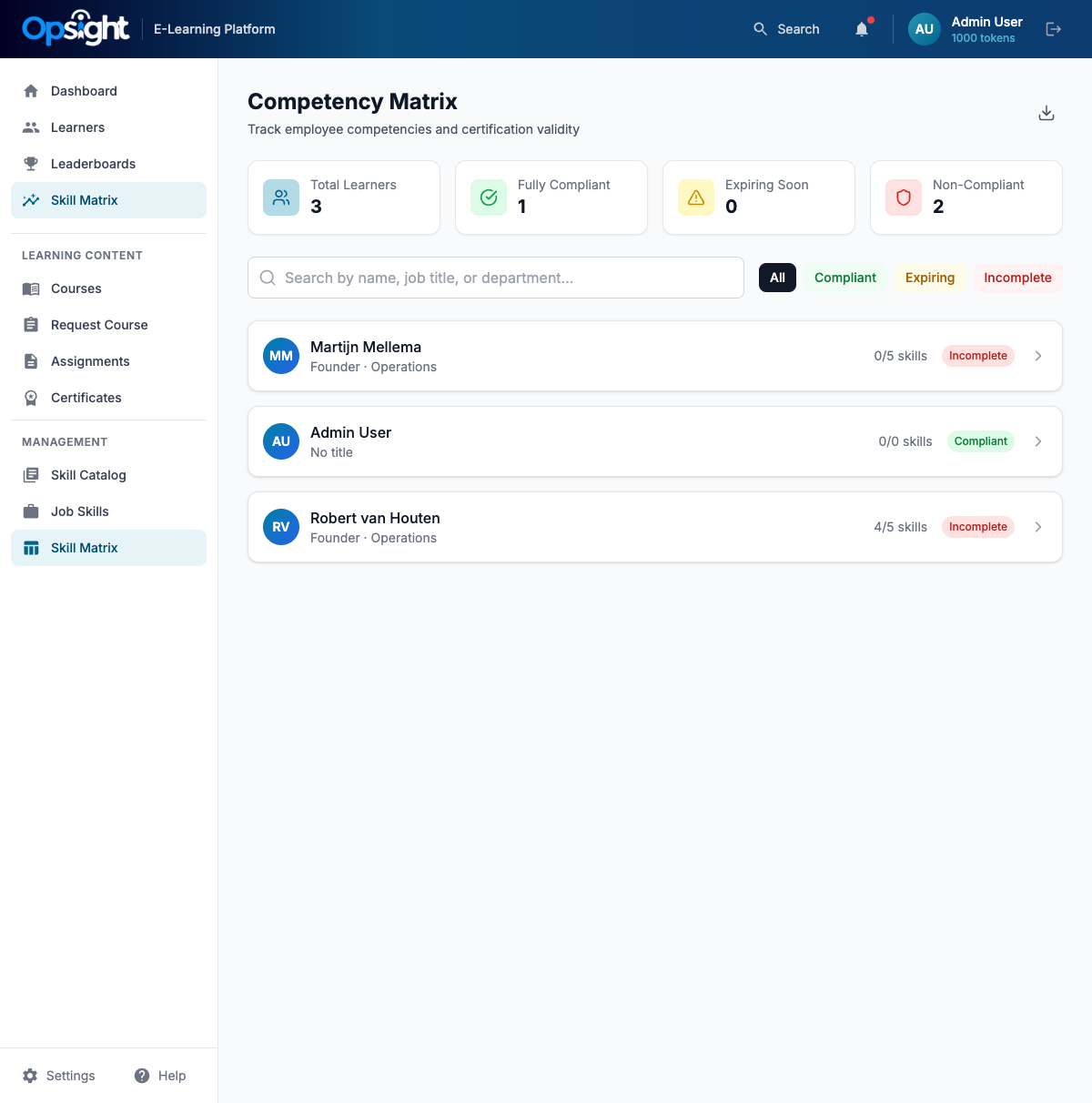 Skills Competentiematrix